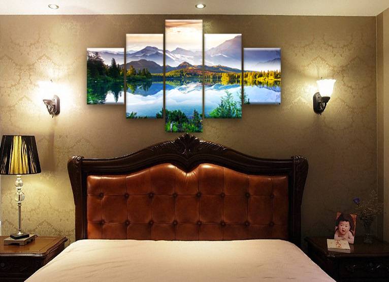 5pcs/set Unframed Lake and the Jokul Landscape Print On Canvas Wall Art Picture For Home and Living Room Decor