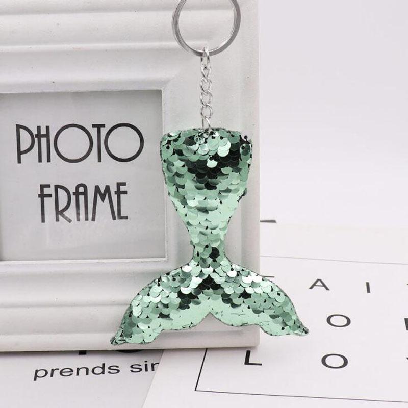 30pcs/Lot Fashion Keychains Mermaid Fish Tail Sequins Key Ring Pendant Ornament For Girls Bag Decorations Key Chain