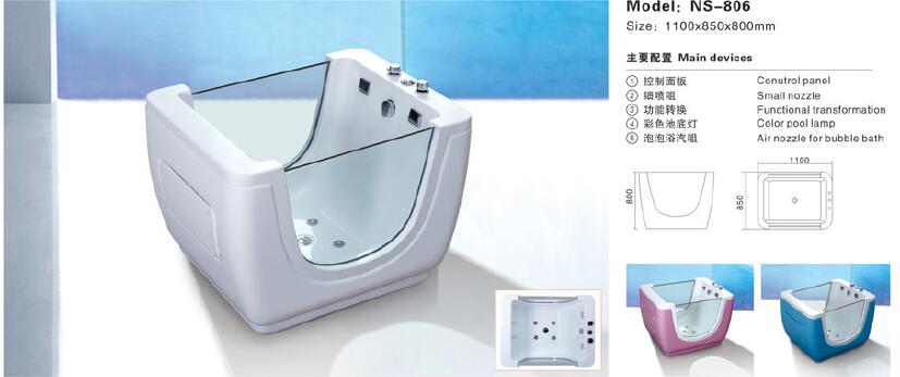 1100X850X850mm Infant Baby Portable Spa Ozone Disinfection Acrylic Hydromassage Waterfall Kids Children Bathtub Popular Indoor SPA NS806