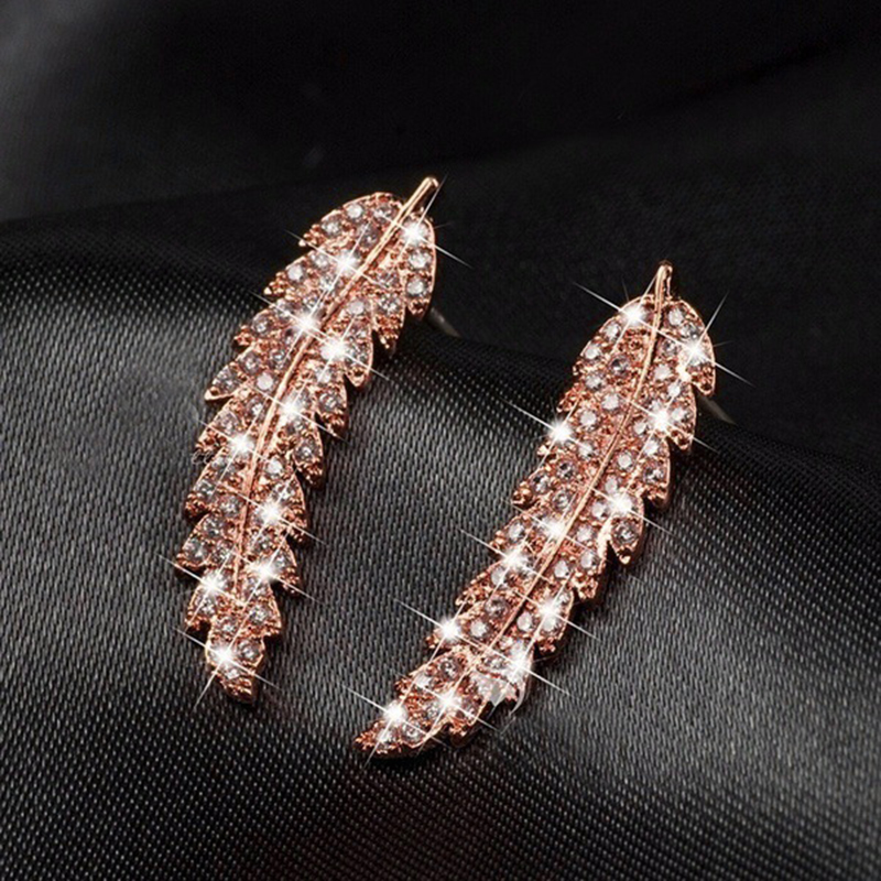 White Zircon Leaves Stud Earrings Charm Diamond Dangle Earring Ear Bone Nail Women Men No Allergies