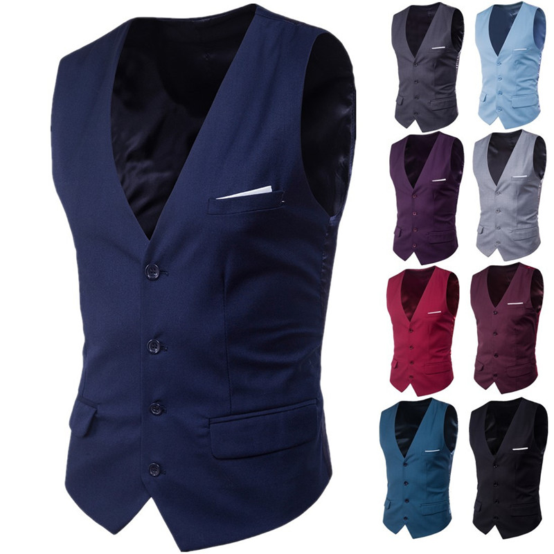 Men's Business Casual Slim Vests Fashion Men Solid Color Single Buttons Vests F…