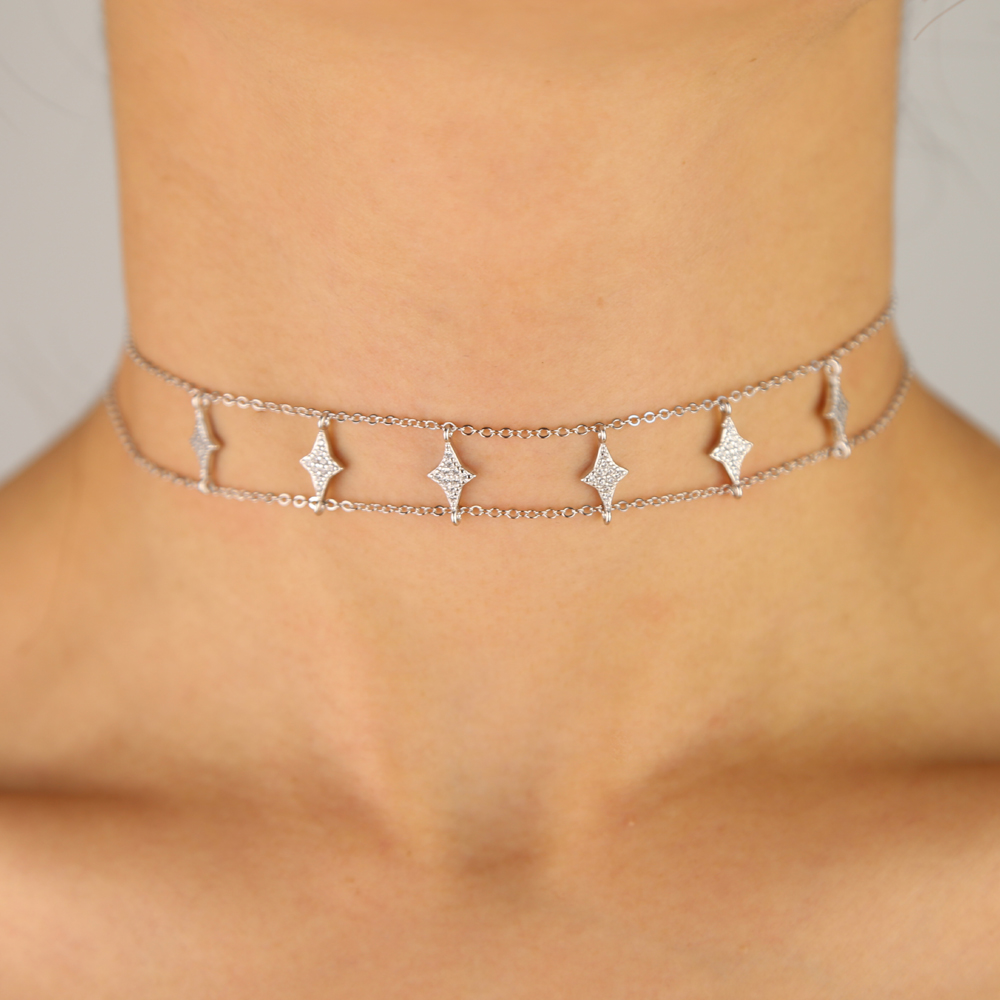 32+8CM choker necklace 6 pcs north star charm double chain elegance 925 sterling silver collar chain