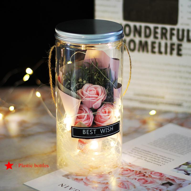 Soap Rose LED Soap Flower Plastic Bottles Wedding Artificial Flower Valentines Day Mothers Day Christmas Gift