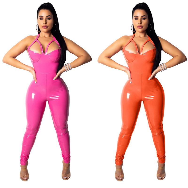 women jumpsuits sexy nightclub stretch pu leather tight sling jumpsuit Orange pink 2 colors jumpsuits xl 811
women jumpsuits sexy nightclub stretch pu leather tight sling jumpsuit Orange pink 2 colors jumpsuits xl 811