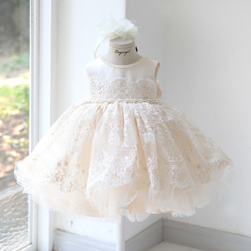 Girl's Pageant Dresses cute toddler Sparkle Beauty with Beads Ball gown Satin Lace tutu Little Kid Child birthday dress Flower girls Dress