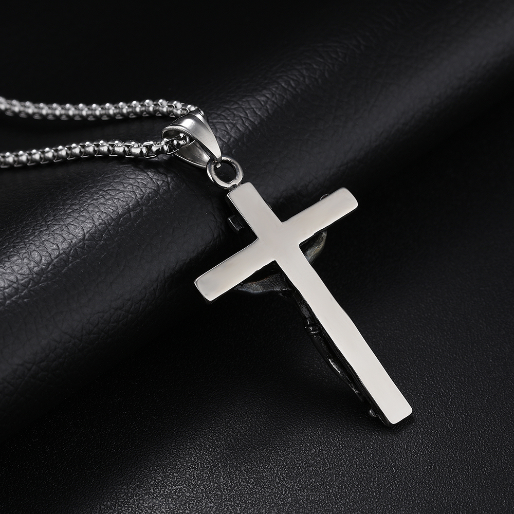 High Quality Jesus Cross Pendant Necklace Gold/Black Gun Plated Stainless Steel Fashion Religious Jewelry for Women Men Faith Necklace
