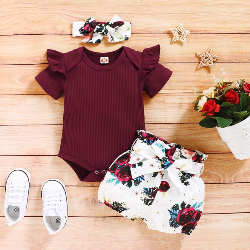 Newborn Baby Sets Summer Girls Ruffles Solid Short Sleeve Bodysuit Romper+Floral Print Shorts Outfits new born baby clothes, Wine
Newborn Baby Sets Summer Girls Ruffles Solid Short Sleeve Bodysuit Romper+Floral Print Shorts Outfits new born baby clothes, Wine