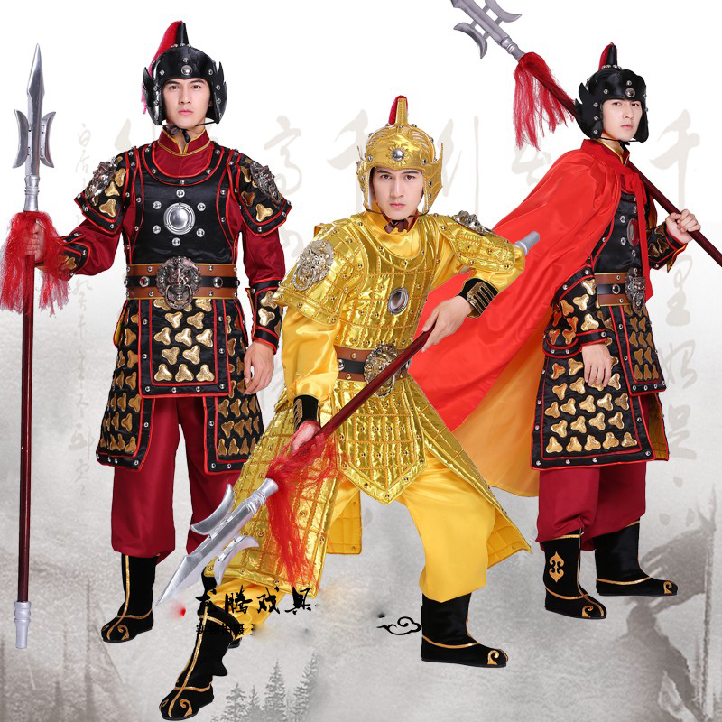 Stage performance props helmet Outfit film TV soldier Gold clothing Ancient men general armor war robe Red Cloak ancient costume