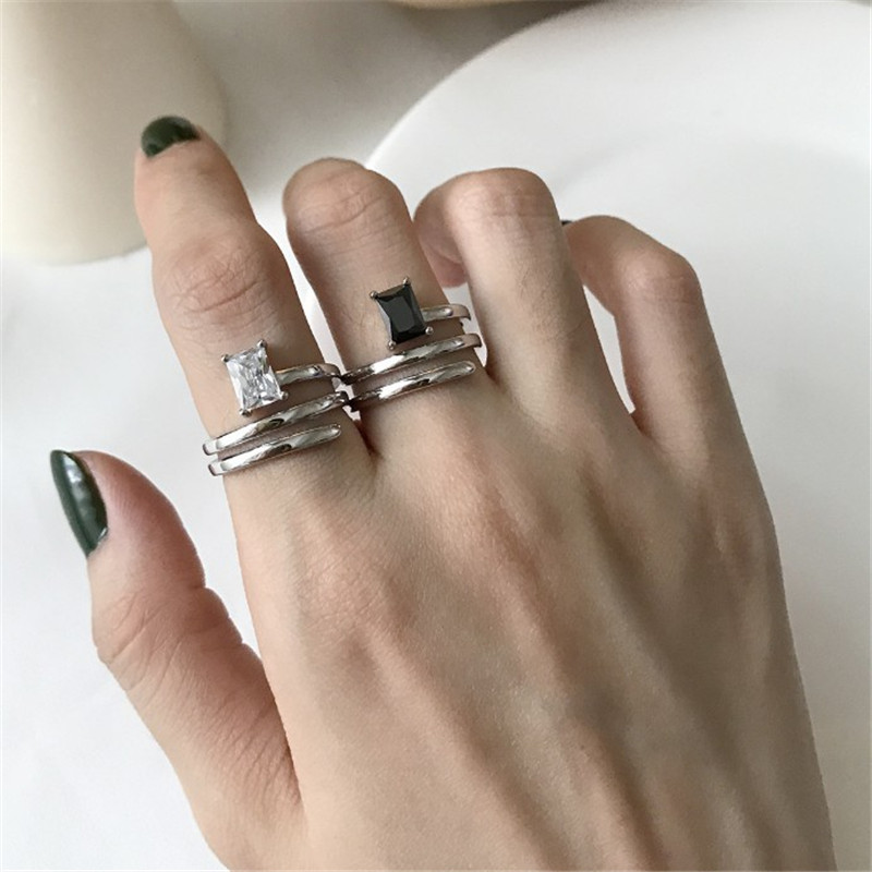 New Wedding Band 925 Sterling Silver Rings White Black Agate Classic Multi Layer Open Rings For Women Finger Fine Jewelry