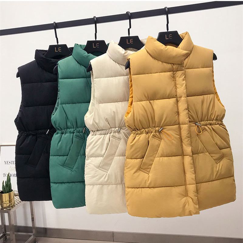 Down Cotton Vest Women's Waistcoat Drawstring Waist Standing collar jacket, Creamy-white
Down Cotton Vest Women's Waistcoat Drawstring Waist Standing collar jacket, Creamy-white