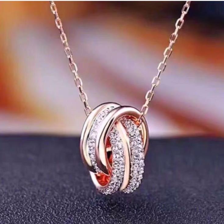 Double rings with diamonds, transfer beads, necklace, collarbone, women's rose gold, European and American Necklace
Double rings with diamonds, transfer beads, necklace, collarbone, women's rose gold, European and American Necklace