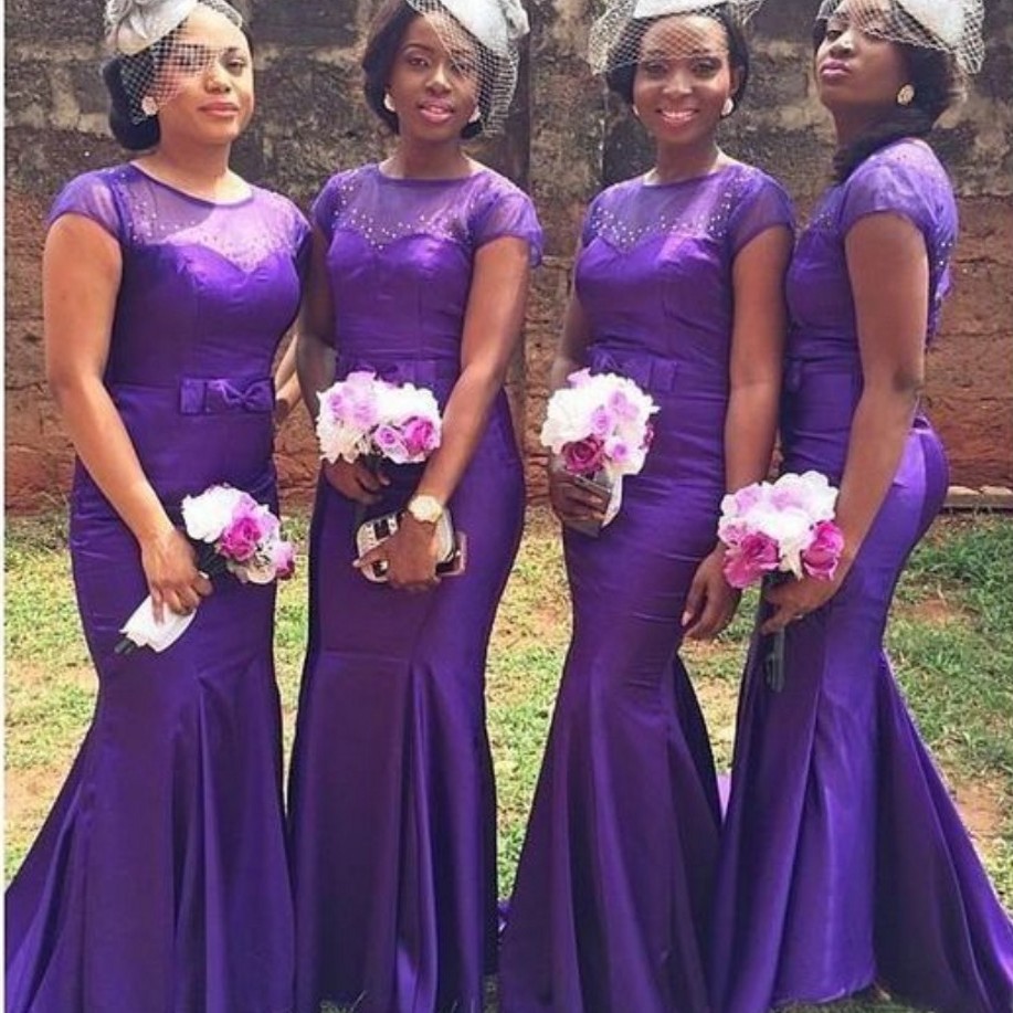 2020 African Purple Bridesmaid Dresses Elegant Mermaid With Beaded Short Sleeves Dress For Wedding Party vestido dama de honor
2020 African Purple Bridesmaid Dresses Elegant Mermaid With Beaded Short Sleeves Dress For Wedding Party vestido dama de honor