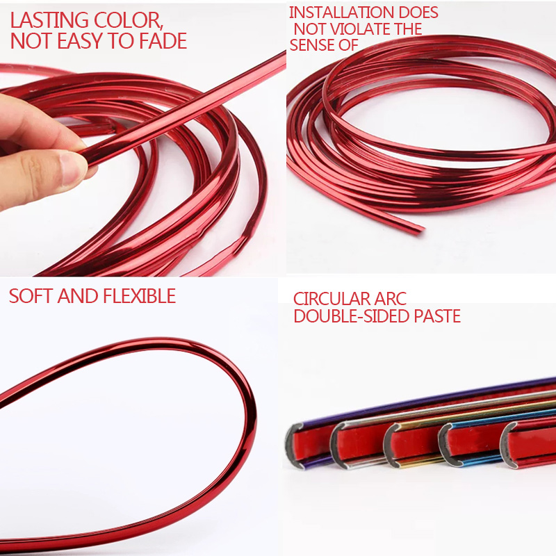 8M/lot Car Wheel Hub Rim Sticker Chrome Wheel Decoration Auto Tire Rims Plated Strip Car-styling Exterior Accessories