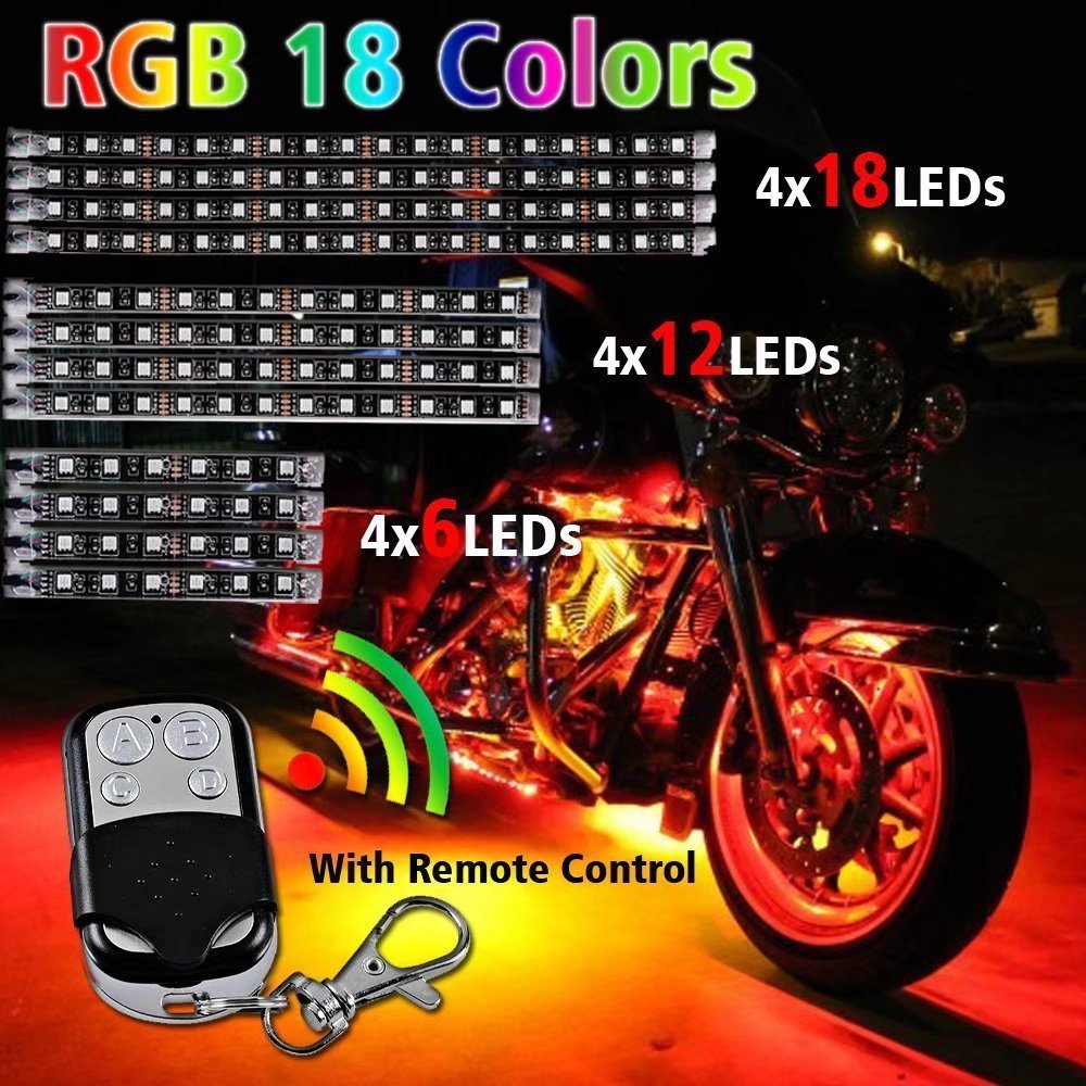 Motorcycle LED Light Kit RGB Multi-Color Accent Glow Neon Strips with Remote Controller for Harley Motor Bike
Motorcycle LED Light Kit RGB Multi-Color Accent Glow Neon Strips with Remote Controller for Harley Motor Bike