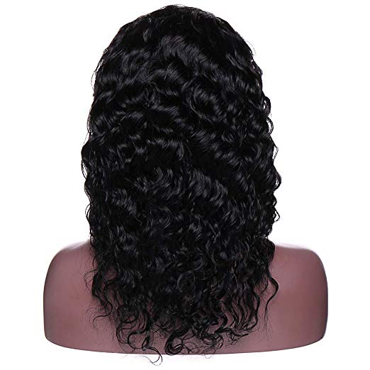 Water Wave Human Hair Lace Front Wig Pre-plucked 14 Inch Brazilian Virgin Hair Curly 360 Lace Wigs for Black Women 130%density