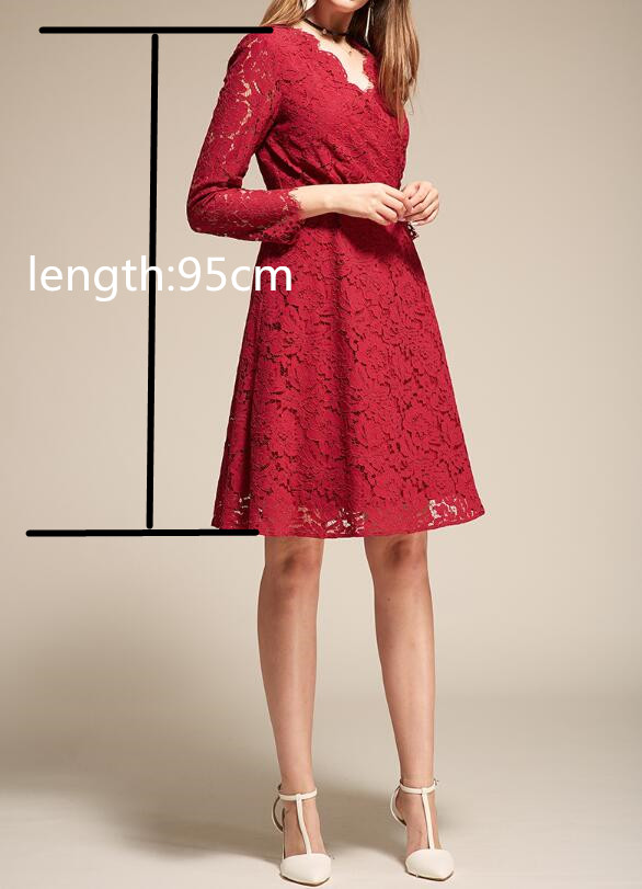 Sexy Dark Red Lace Cocktail Dress Three Quarter Sleeves Zipper Back Lace Party Dress