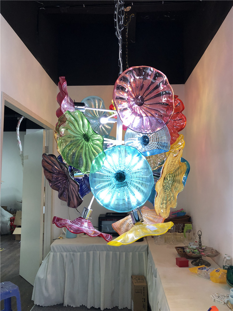 Chandelier Light Style Murano Glass Plates Pendant Lamps Multi-Color LED Blown Glass Chandelier Lighting for Living Room
