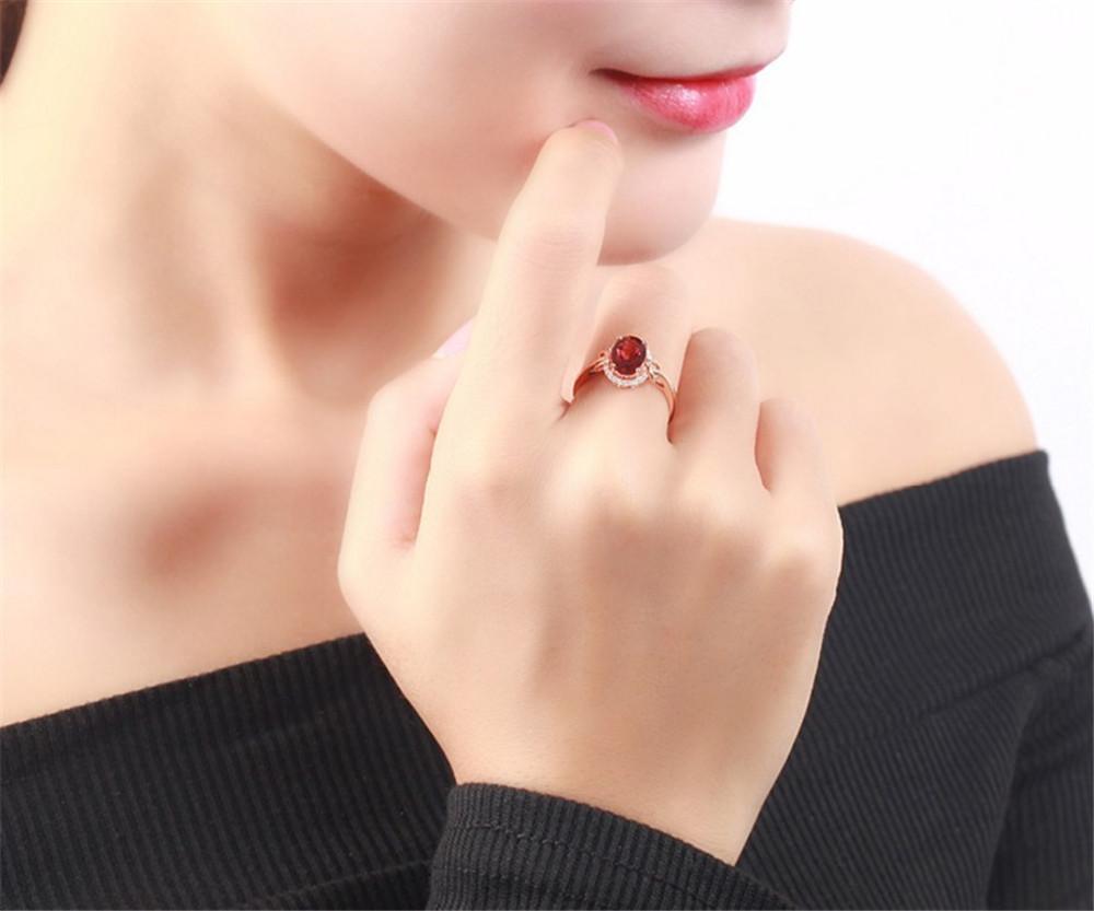 18k Rose Gold Red Crystal Rings for Women Femme Ruby Gemstone Engagement Zircon Diamond Fashion Party Jewelry Christmas Gift