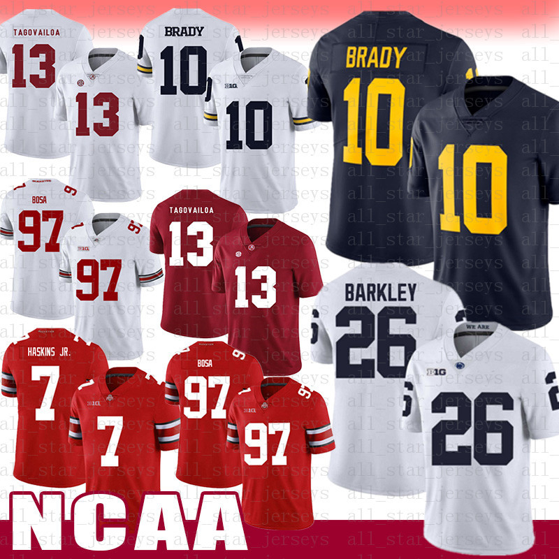 white Alabama Crimson Tide football Jersey 13 Tua Tagovailoa Michigan Wolverines 10 Tom Brady 26 Saquon Barkley purple, Ncaa (yeshu)
white Alabama Crimson Tide football Jersey 13 Tua Tagovailoa Michigan Wolverines 10 Tom Brady 26 Saquon Barkley purple, Ncaa (yeshu)