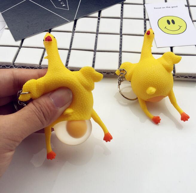 New Key Chain Pendant Funny Spoof Gadgets Toy Chicken Egg Laying Hens Crowded Stress Ball Keychain Keyring Relief Gift Jewelry Accessories