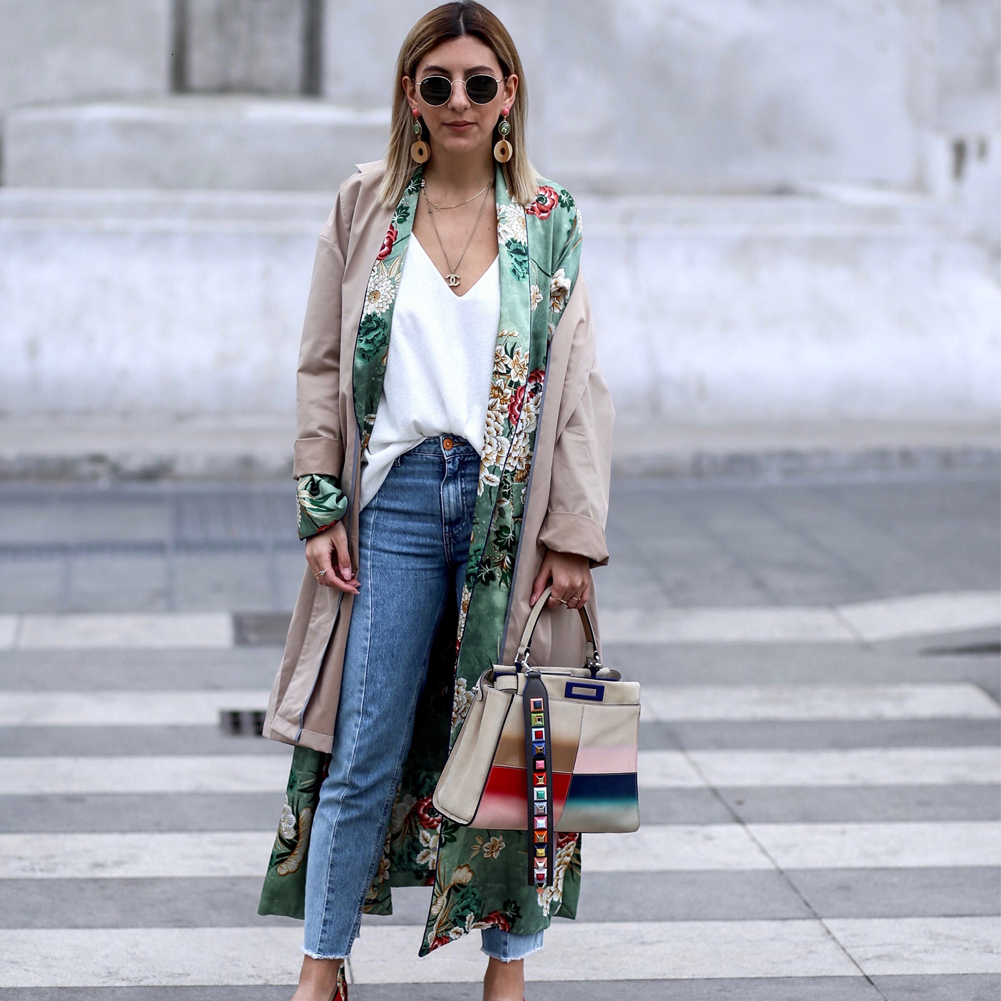 2019 New Vintage Pareo Retro Floral Print Green Long Kimono Jacket Long Sleeve Cardigan Maxi Shawl Summer Tops Belted Beachwear V191019
