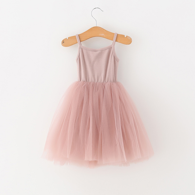Baby girls Lace Tulle Sling dress Children suspender Mesh Tutu princess dresses summer Boutique Kids Clothing 4 colors C6257
