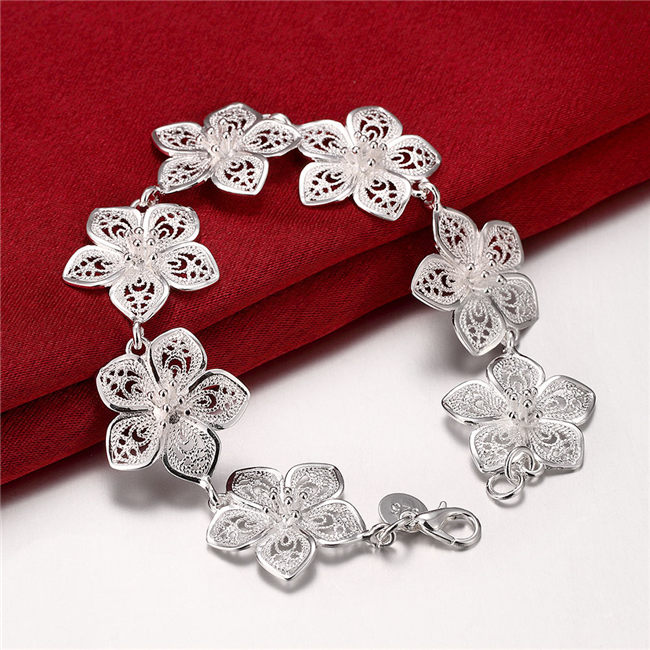 Hot sale christmas gift 925 silver Flower Bracelet DFMCH317, Brand new fashion 925 sterling silver plated Chain link bracelets high grade