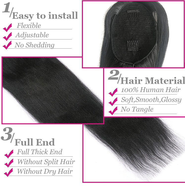Long Sleek Straight Human Hair Ponytail Extensions Remy brazilian 10-24inch Drawstring Ponytails Clip in Extension Pony tail Hairpiece 120g
