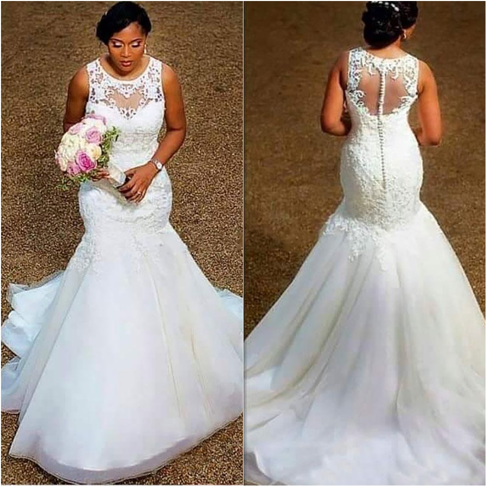 Elegant Vintage Mermaid Wedding Dresses Sheer Neck Appliques Lace Tulle Plus Size Wed Dress African Bridal Gowns Illusion Back, White
Elegant Vintage Mermaid Wedding Dresses Sheer Neck Appliques Lace Tulle Plus Size Wed Dress African Bridal Gowns Illusion Back, White