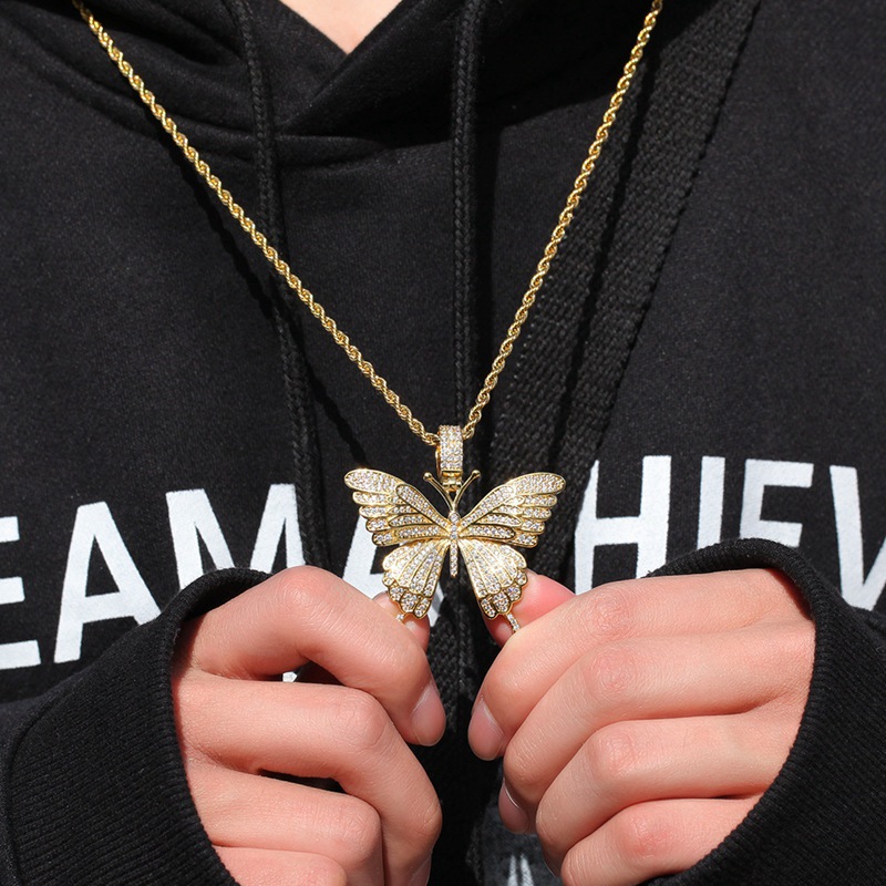 Iced Out Pendant Necklace Gold Silver Butterfly Necklaces Mens Womens Fashion Hip Hop Jewelry