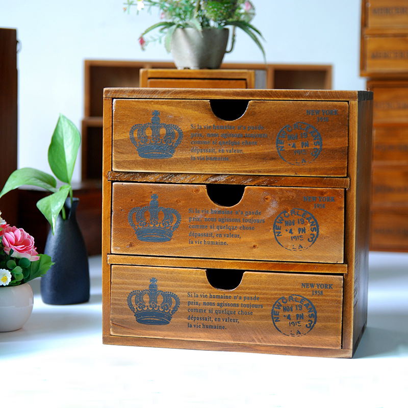 Retro Wooden Storage Box Racks Wood Boxes For Jewelry Container Organizer Wooden Racks Shelf with Drawers