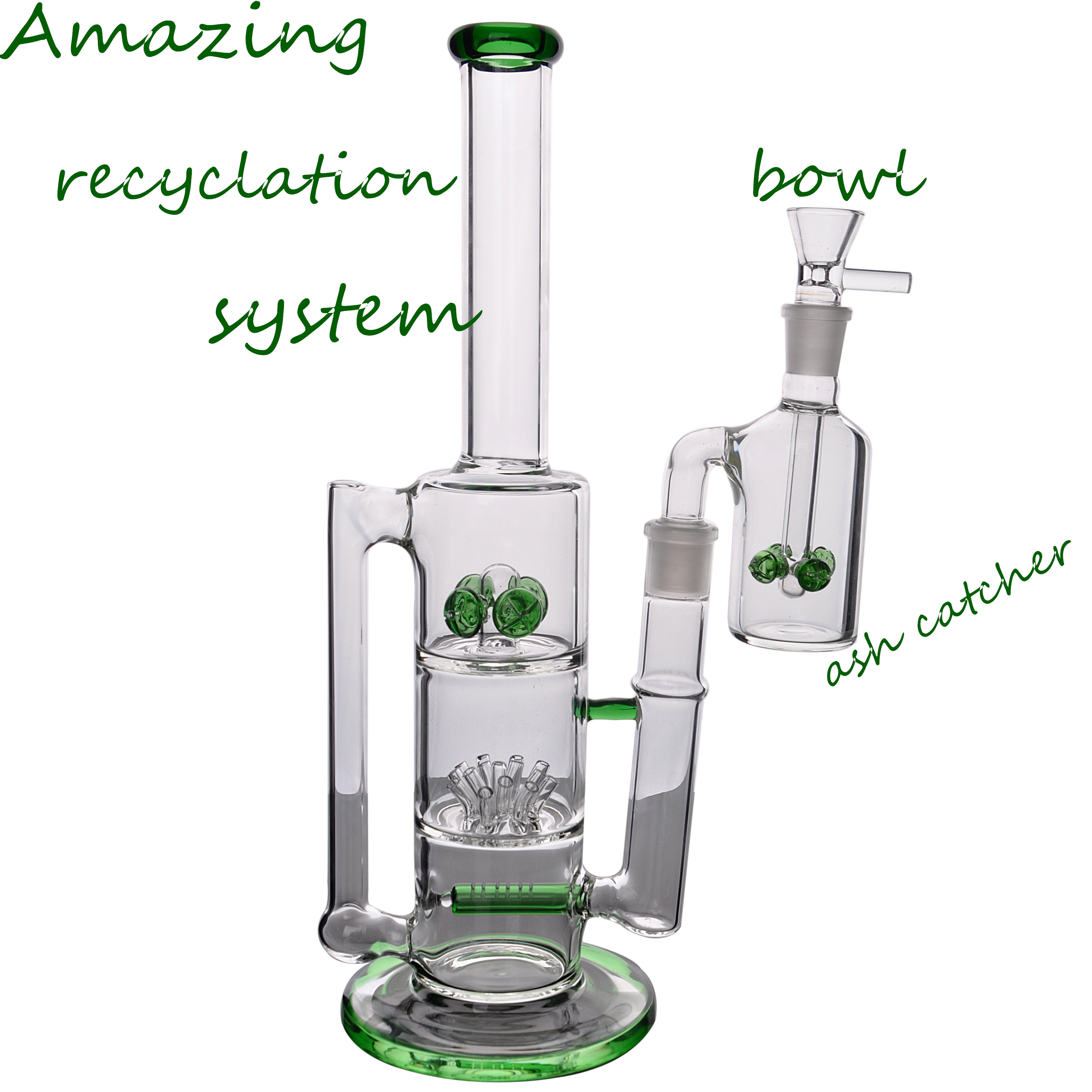 13 Inch green glass Button style pipe super rcycler dab rig 14 Mm joint water pipes percolator 
13 Inch green glass Button style pipe super rcycler dab rig 14 Mm joint water pipes percolator