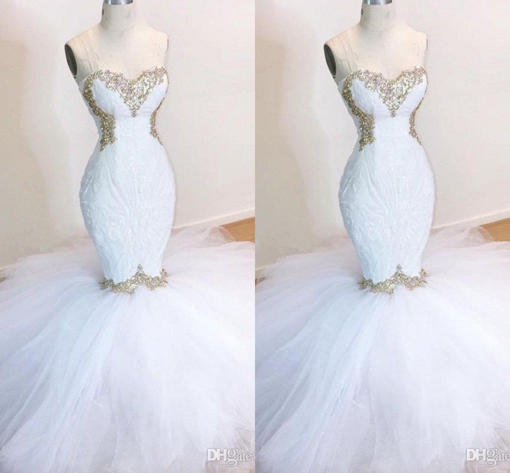 Actual Pictures Plus Size Mermaid Dresses Beaded Sweetheart Sweep Train Crystals Wedding Dress Bridal Gowns vestidos de novia