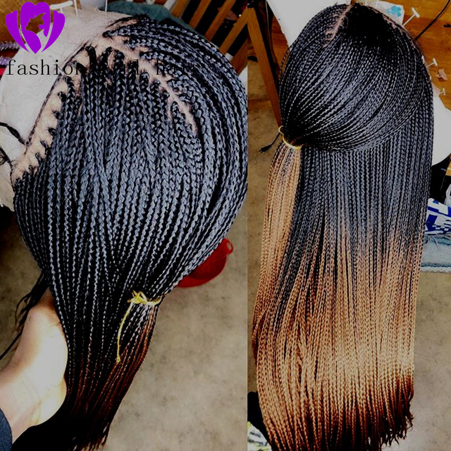 Long Ombre Brown braiding Hair Synthetic Lace Front Wig Two Tone Dark Brown box Braids Wigs For black Women Glueless Lace Wig