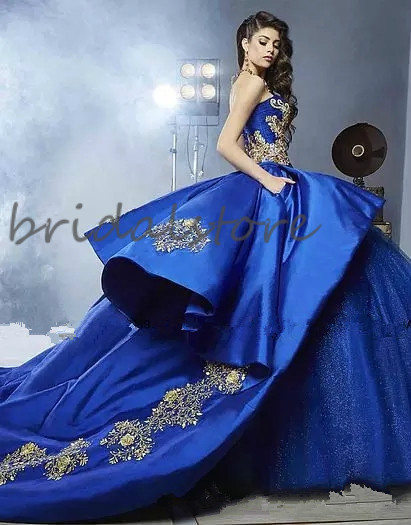 Amazing Royal Blue Quinceanera Dresses Sweetheart Sweet 16 Ball Gowns Gothic Prom Dress 2020 Appliques Beaded Puffy robes de caftan abaya