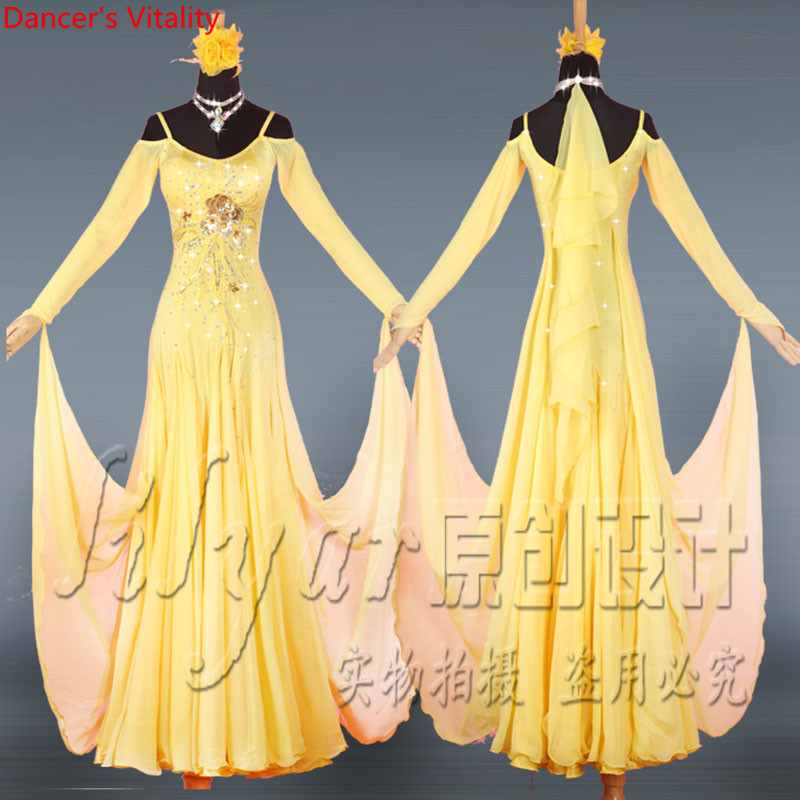 2018 Custom Made New Women Professional Adult Practice Latin Dance Long Sleeve Dresses Diamond Sexy Ballroom Dance Skirt, Yellow
2018 Custom Made New Women Professional Adult Practice Latin Dance Long Sleeve Dresses Diamond Sexy Ballroom Dance Skirt, Yellow