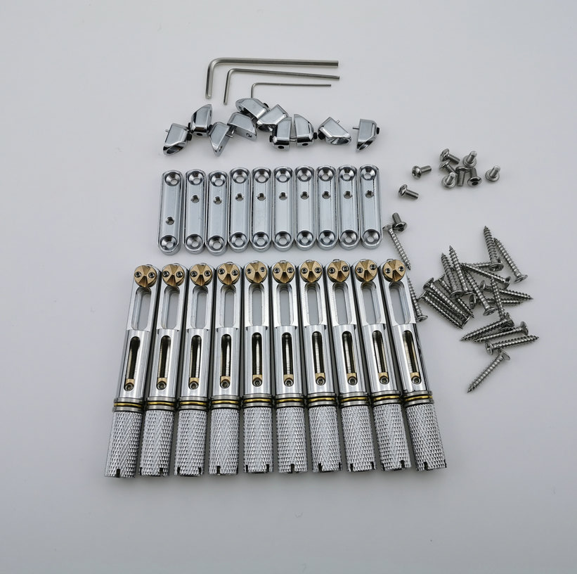 New Arrival Chrome Single Headless Guitar Bridge Headless Fanned Fret Single Fixed Brass Fan Bridges for 6 String Electric Guitar
New Arrival Chrome Single Headless Guitar Bridge Headless Fanned Fret Single Fixed Brass Fan Bridges for 6 String Electric Guitar