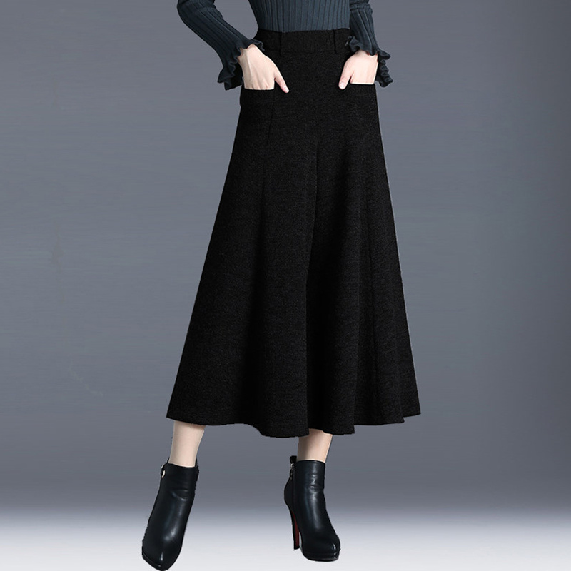Winter pants women high waisted ankle-length wool wide leg pants culottes ladies trousers pantskirt pantalon palazzo mujer