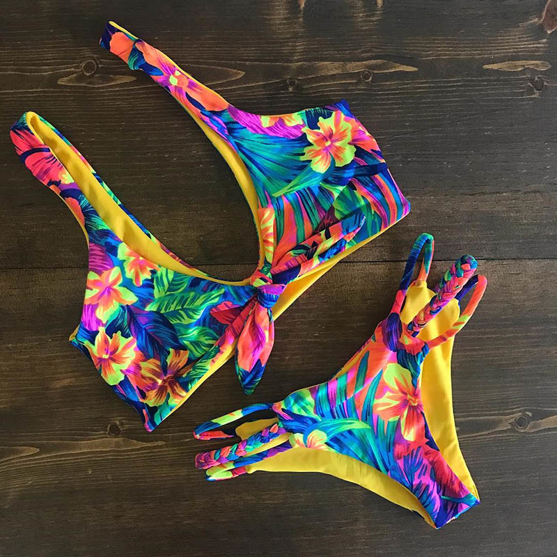 2018 Sexy Bikini Swimwear Women Push Up Swimsuit Bandage Bikini Set Brazilian Summer Beach Bathing Suits female Biquini Print T191008