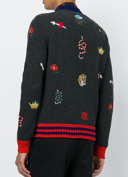 Fashion-Autumn Men's Sweater Bee Tiger Snake Pattern Embroidery Cashmere Material Fashion Sweaters Dark Gray And Blue Two Colors