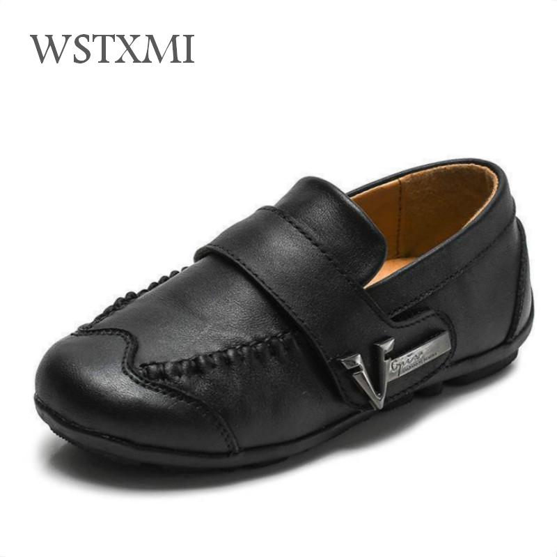 Boys Genuine Leather Shoes for Kids Dress Formal School Wedding Shoes Children Oxford Banquet Black Rubber Sole Loafers