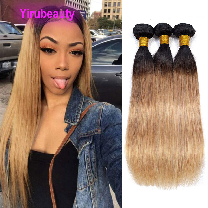 Malaysian Human Hair Extensions 1B/27 Straight 30inch 32inch 34inch Ombre Color Double Wefts 3 Bundles 1b 27 Silky Straight Style 3 Pieces/lot