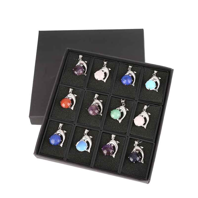 12 random alloy dolphin jewels stone pendant men and women meaning stainless steel necklace birthday gift set