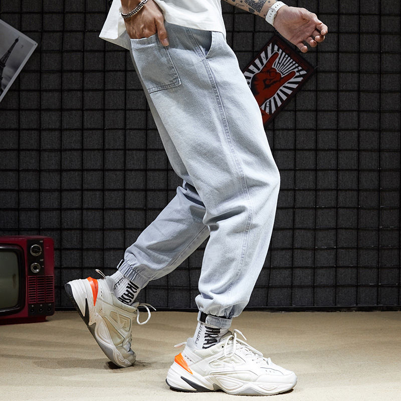 2020 retro jeans male loose student Korean version of boys leggings wide-legged pants men's nine-point pants