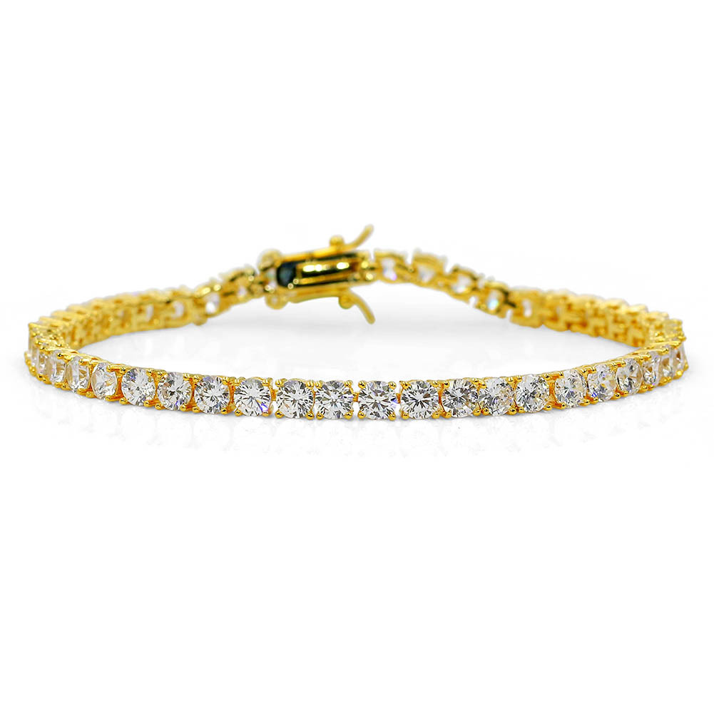 3/4/5mm Hip Hop Tennis Bracelets White Zircon Bling Shining 24k Gold Plated Bangle Jewelry