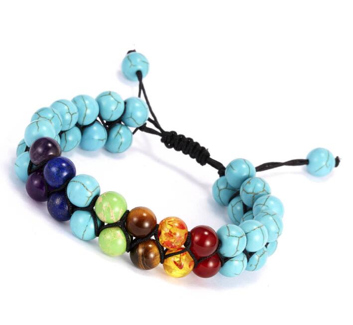 Hot Sale Beaded Bracelet 8mm Seven Chakra Natural Stone Double Weave Adjustable Yoga Bracelet WY539