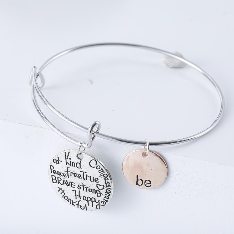 Two-tone Be Happy Charm Bracelets Bangle Friend Brave Strong Fashion Jewelry B1622/3