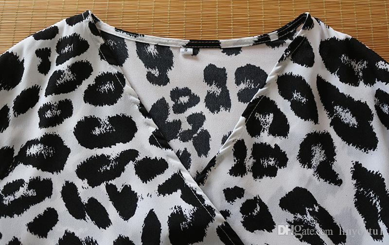 Leopard Dress 2020 Women Chiffon Long Beach Dress Loose Long Sleeve Deep V-neck A-line Sexy Party Dress