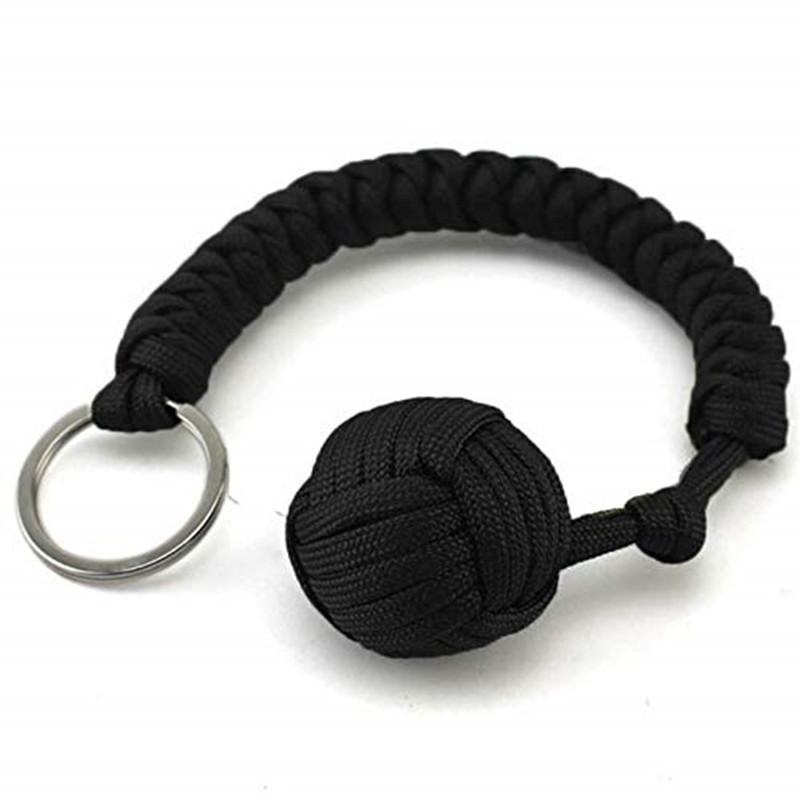 Outdoor Security Protection Black Monkey Fist Steel Ball Key Chain For Girl Camping Self Defense Lanyard Survival Broken Windows T