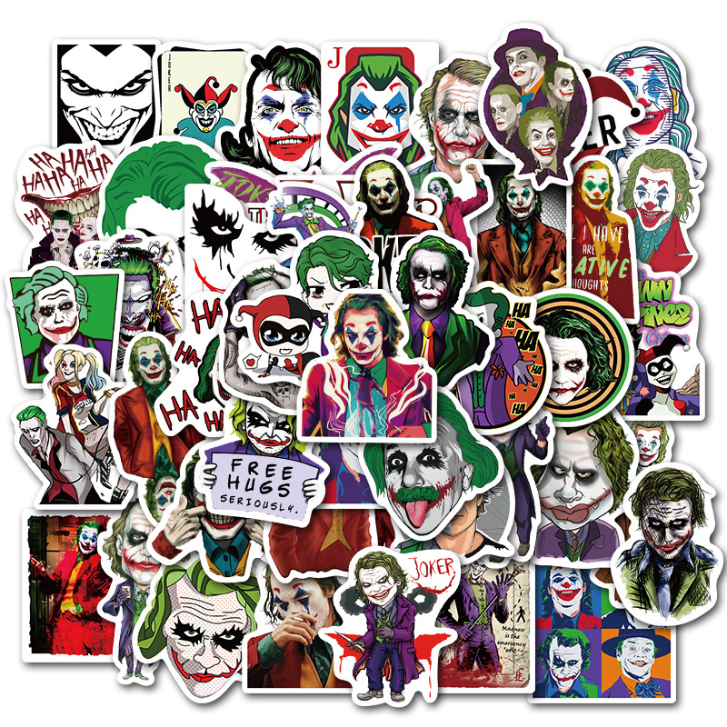 50pcs/Set Mixed Movie The Joker Cartoon Stickers Car Motorcycle Travel Luggage Phone Guitar Fridge Laptop PVC Waterproof Toy Sticker